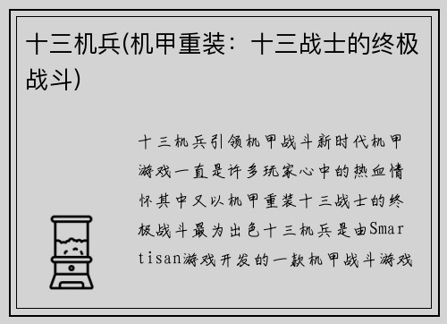 十三机兵(机甲重装：十三战士的终极战斗)